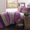 Vibrant Purple Yellow Boho Floral Reversible Lightweight Quilt Set