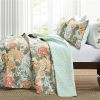 3 Piece Farmhouse Teal Blue Floral Cotton Reversible Quilt Set