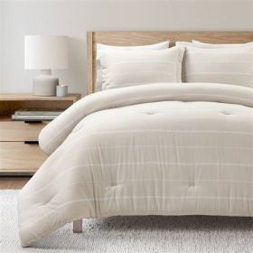 Beige Off-White Stripe Lightweight 3-Piece Comforter Set (size: FULL/QUEEN)
