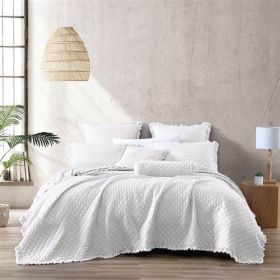 White Farmhouse Microfiber Diamond Quilted Bedspread Set Frayed Edges (size: FULL/QUEEN)