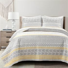 Scandinavian Grey/Yellow Reversible Cotton Quilt Set (size: FULL/QUEEN)