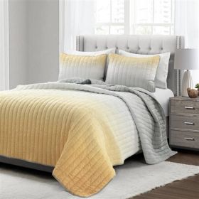 Yellow Orange Grey Lightweight Crinkle Fabric 3 Piece Quilt Set (size: FULL/QUEEN)