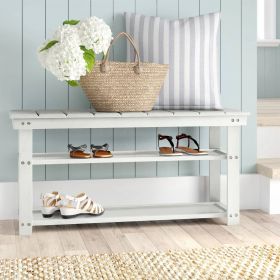 Wooden 2-Shelf Shoe Rack Storage Bench for Entryway or Closet (Color: White)