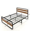 Industrial Wood and Metal Tube Platform Bed with Headboard and Footboard