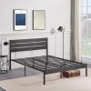 Industrial Platform Bed Frame with Wood Slatted Headboard in Black