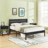 Industrial Platform Bed Frame with Wood Slatted Headboard in Black