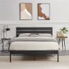 Industrial Platform Bed Frame with Wood Slatted Headboard in Black