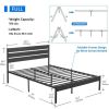 Industrial Platform Bed Frame with Wood Slatted Headboard in Black