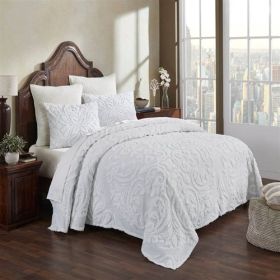 Full Size 100-Percent Cotton Chenille 3-Piece Coverlet Bedspread Set (Color: White)