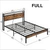 Industrial Platform Bed Frame with Storage Headboard and Power Outlets