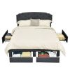 Grey Linen Adjustable Headboard 4 Drawer Storage Platform Bed