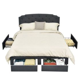 Grey Linen Adjustable Headboard 4 Drawer Storage Platform Bed (size: Full)