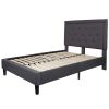 Dark Grey Fabric Upholstered Platform Bed Frame with Tufted Headboard
