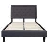 Dark Grey Fabric Upholstered Platform Bed Frame with Tufted Headboard