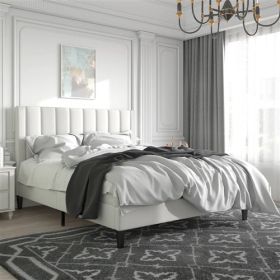 White Velvet Upholstered Platform Bed Frame with Headboard (size: Full)