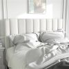 White Velvet Upholstered Platform Bed Frame with Headboard