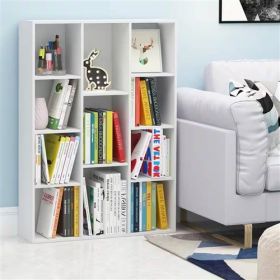 Modern 42-inch High Bookcase with Open Shelves in White Wood Finish (size: 11-Cube)