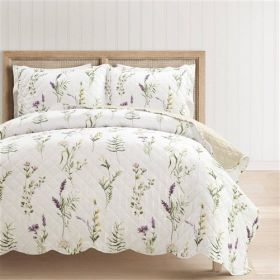 Scallop Edge Floral Lightweight 3 Piece Quilt Set (size: FULL/QUEEN)