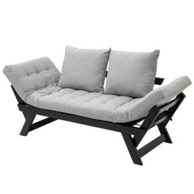 3 In 1 Convertible Sofa Chaise Lounger Bed with  2 Large Pillows (Color: Gray/Black)