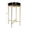 Gold Finish Metal Round End Table Nightstand with  Removable Tray Top