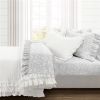 Grey Ruffle Floral Polyester 6 Piece Sheet Set