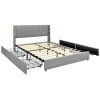 Full Size Linen Headboard 4 Drawer Storage Platform Bed