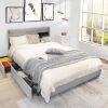 Full Size Linen Headboard 4 Drawer Storage Platform Bed