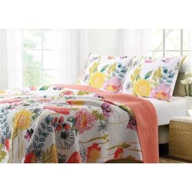 3-Piece Cotton Quilt Set with Multi-Color Floral Pattern (size: FULL/QUEEN)