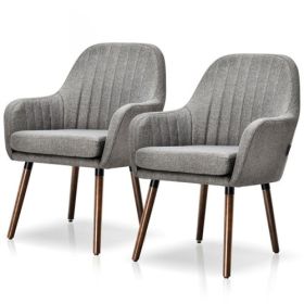 Set of 2 Retro Linen Upholstered Accent Chair with Stylish Wood Legs (Color: Gray)