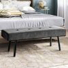 Mid-Century Corduroy Upholstered End of Bed Bench with Black Metal Legs