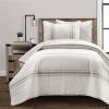 Grey Off-White  Stripe Reversible Cotton Quilt Set