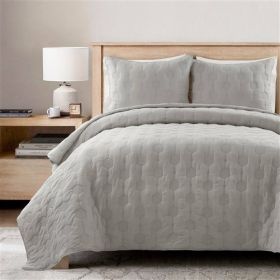 Hexagonal Pattern Lightweight Grey Textured Cotton 3 Piece Quilt Set (size: FULL/QUEEN)