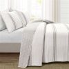 Grey Off-White  Stripe Reversible Cotton Quilt Set