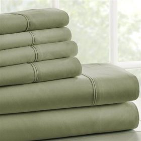 Full Size 6 Piece Wrinkle Resistant Microfiber Polyester Sheet Set (Color: Sage)