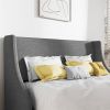 Grey Linen Blend Upholstered Platform Bed with Wingback Headboard
