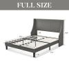 Grey Linen Blend Upholstered Platform Bed with Wingback Headboard
