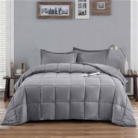 Full/Queen Traditional Microfiber Reversible 3 Piece Comforter Set (Color: Gray)