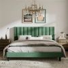 Modern Green Velvet Upholstered Platform Bed with Headboard