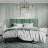 Modern Green Velvet Upholstered Platform Bed with Headboard