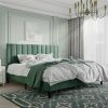 Modern Green Velvet Upholstered Platform Bed with Headboard