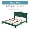 Modern Green Velvet Upholstered Platform Bed with Headboard