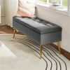 Mid-Century Modern Bed Storage Bench with Velvet Seat and Gold Legs