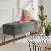 Mid-Century Modern Bed Storage Bench with Velvet Seat and Gold Legs