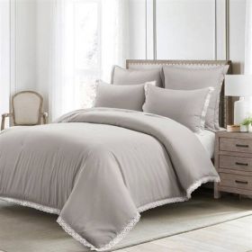 Full/Queen French Country 5-Piece Lightweight Comforter Set w/ Lace Trim (Color: Gray)