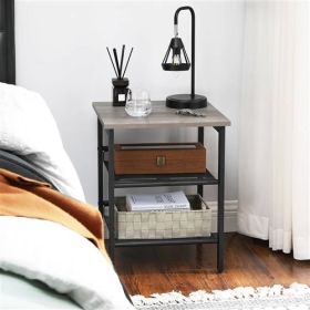 Modern Industrial End Table Nightstand Black Metal Wood Top Side Table (Color: Gray Beige)