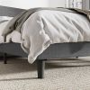 Grey Linen Blend Upholstered Platform Bed with Wingback Headboard