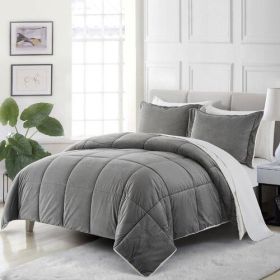Plush Microfiber Reversible Comforter Set in Grey (size: QUEEN)