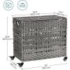 PP Rattan 3-Basket Laundry Hamper Sorter Cart with Removable Cotton Bags