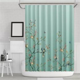 72-in. Floral Tree Bird Butterfly Japanese Style Shower Curtain (Color: Teal Blue Green)