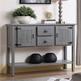 Farmhouse Solid Wood Sofa Table with Storage Drawers (Color: Gray)